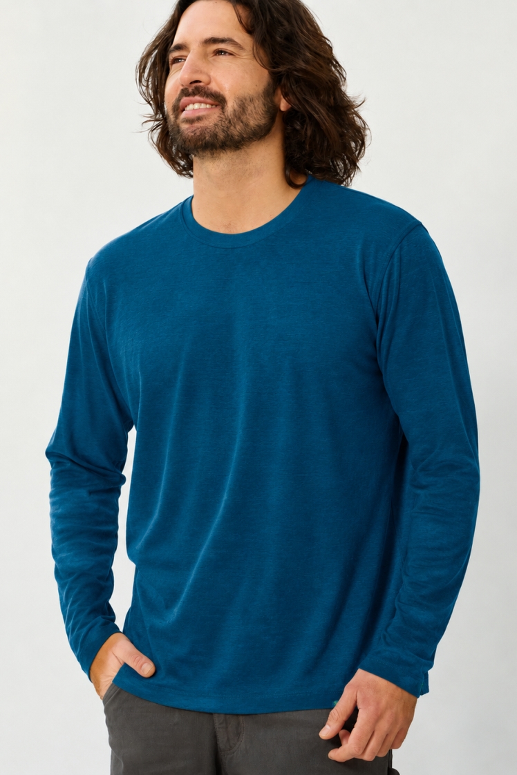 HempAge Herren vegan Langarm Shirt Basic Meerblau