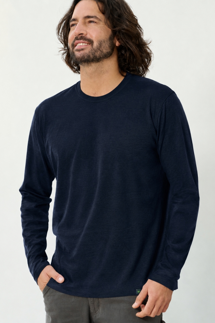 HempAge Herren vegan Langarmshirt Basic Marineblau
