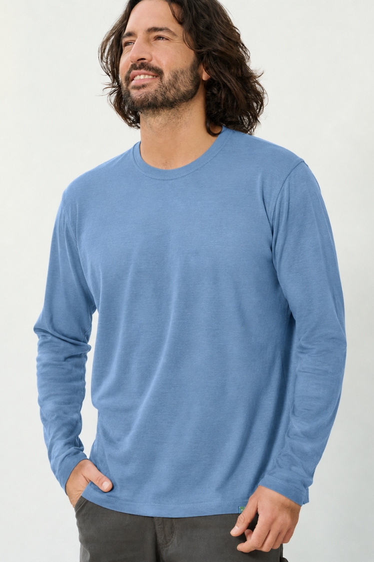 HempAge Herren vegan Langarmshirt Basic Rainysky Blau