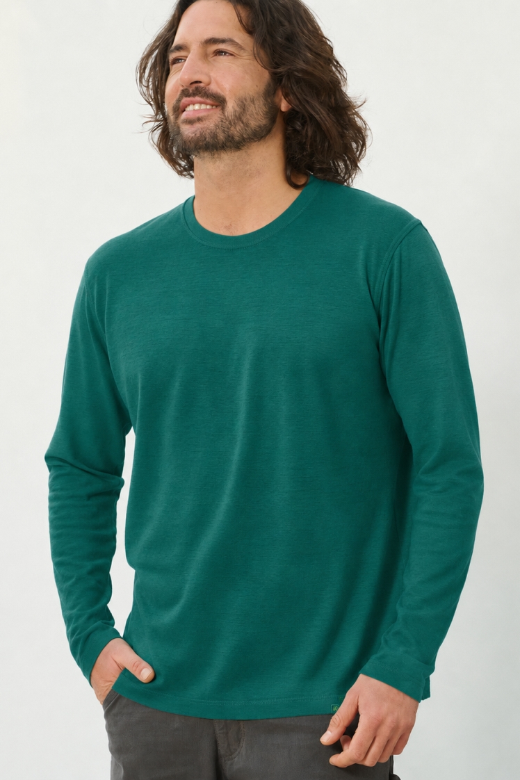HempAge Herren vegan Langarmshirt Basic Dschungelgr&Atilde;&frac14;n