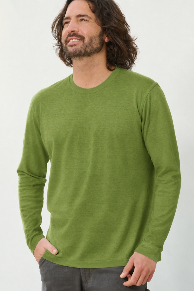 HempAge Herren vegan Langarmshirt Basic Unkrautgr&Atilde;&frac14;n