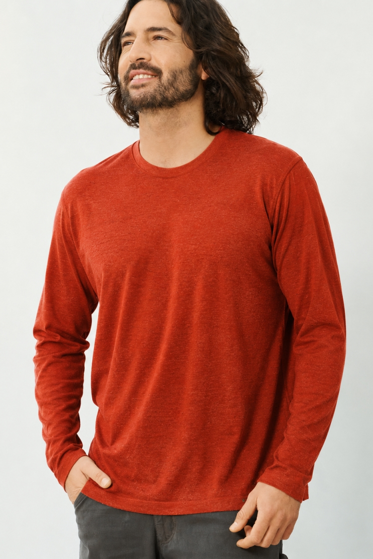 HempAge Herren vegan Langarmhemd Basic Rostrot