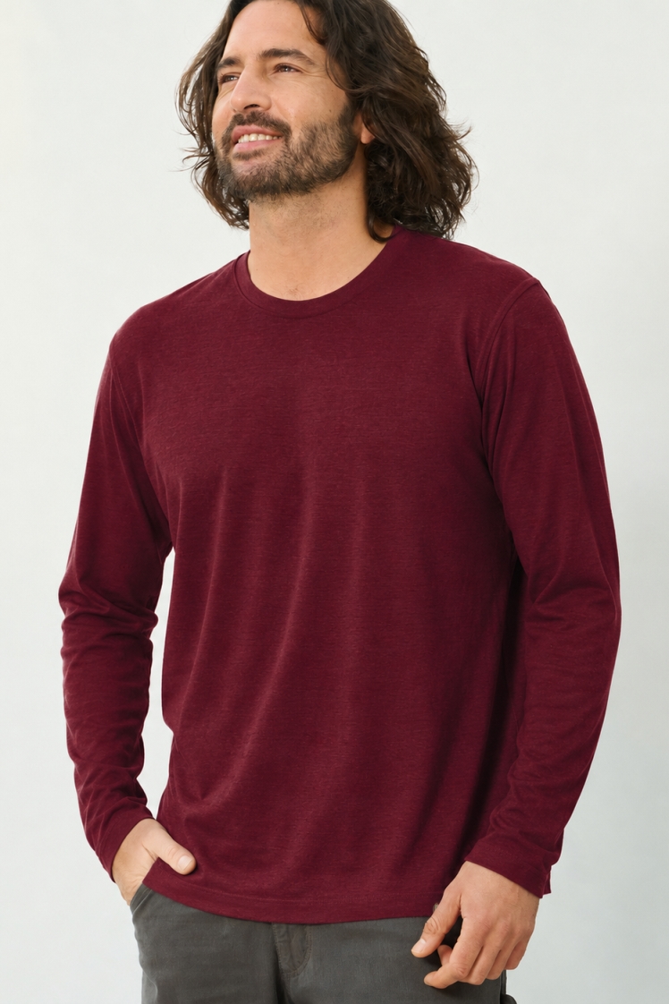 HempAge Herren vegan Lang&Atilde;&curren;rmliges Basic-Shirt In Kastanienbraun