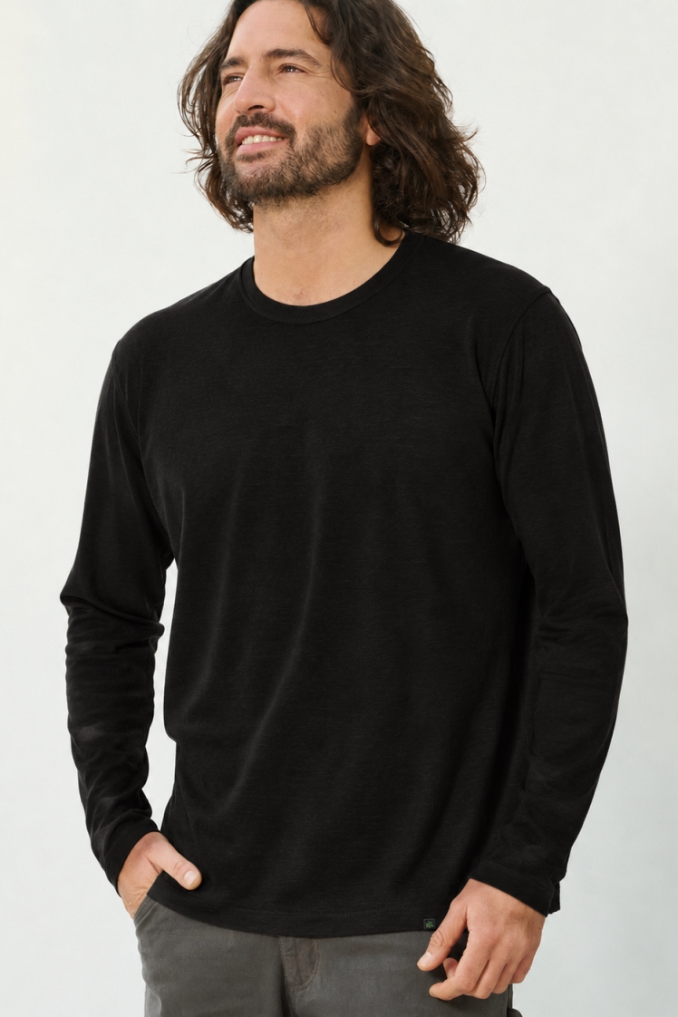 HempAge Herren vegan Langarmshirt Basic Schwarz