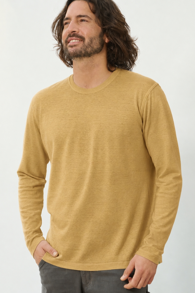 HempAge Herren vegan Langarmshirt Basic Dijon Gelb