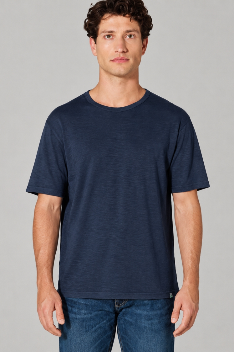 HempAge Herren vegan T-Shirt Aus Slub Jersey Marineblau