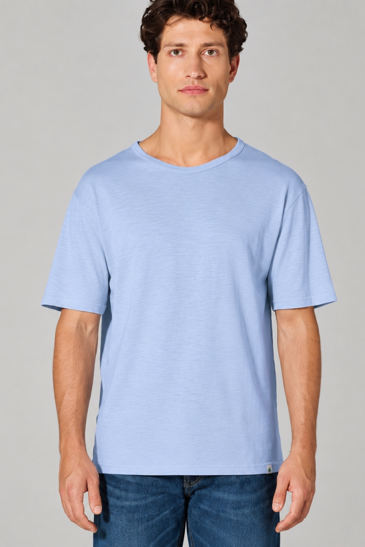 HempAge Herren vegan T-Shirt Aus Slub Jersey Wasserblau
