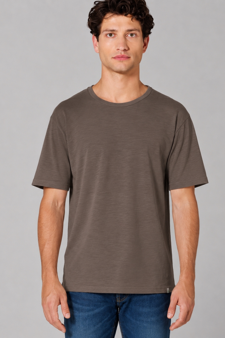 HempAge Herren vegan T-Shirt Aus Slub Jersey Staubbraun