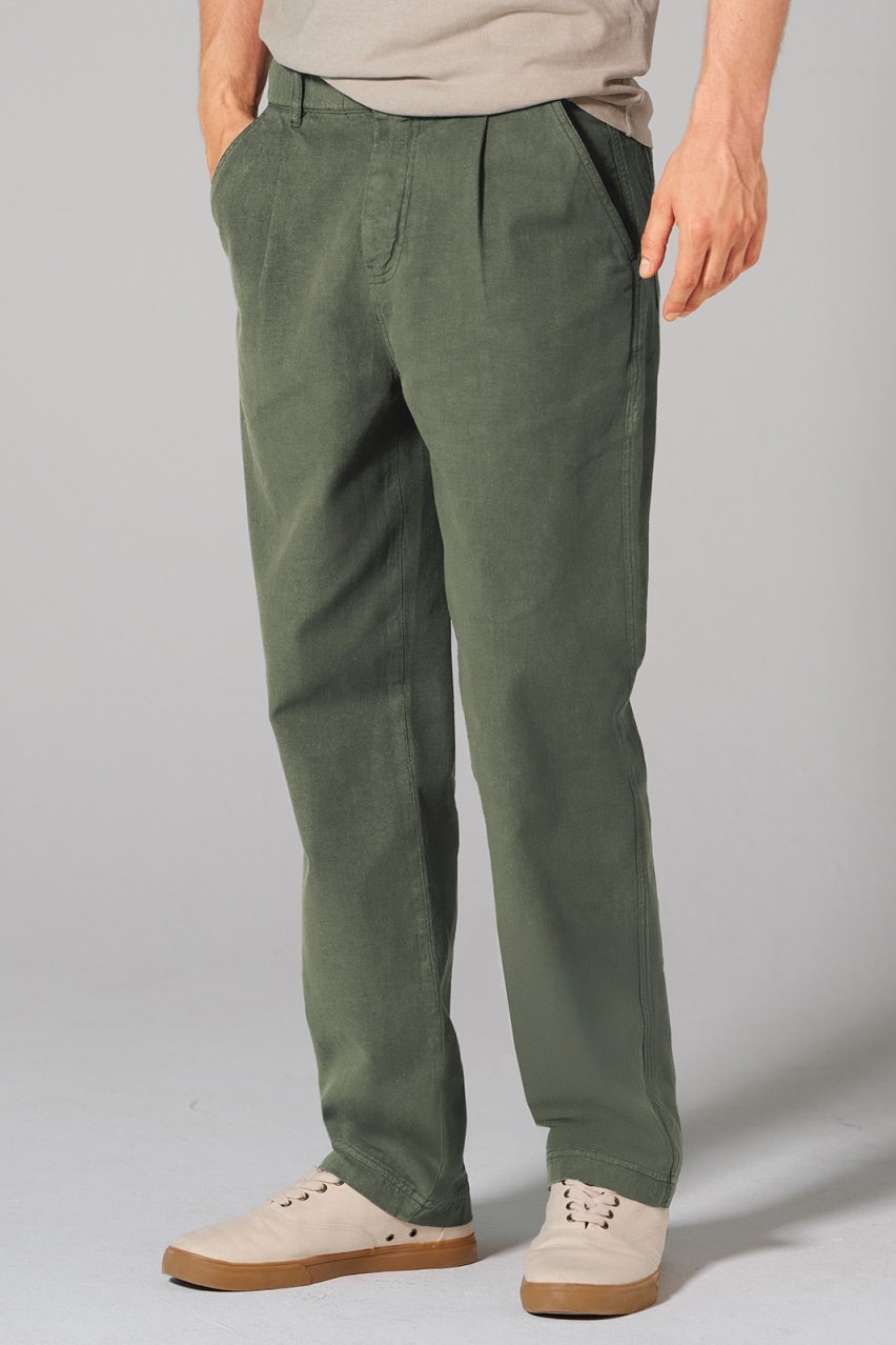 Hempage men vegan Pleated Pants Moss Green