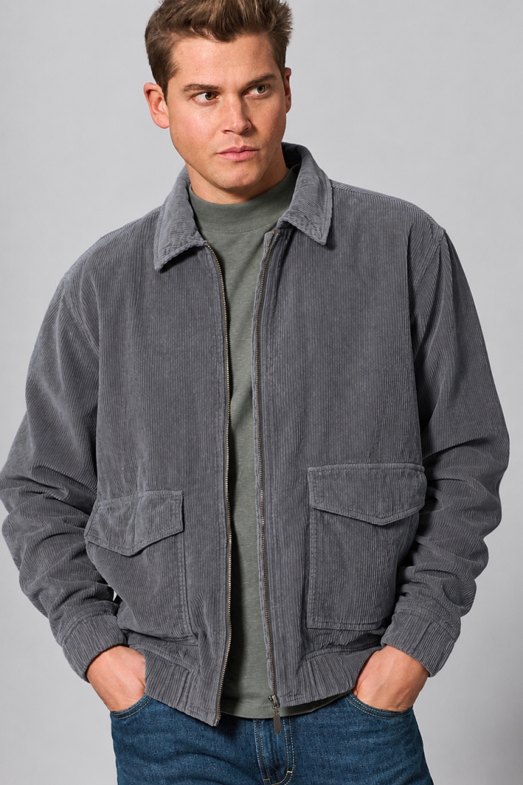 Hempage Herren vegan LÃ¤ssige Cordjacke In Schiefergrau