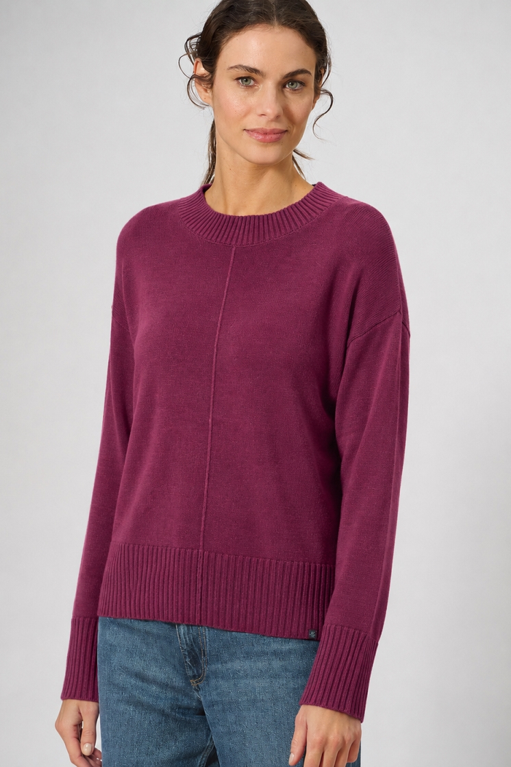 HempAge Damen vegan Strickpullover Mit Rundhalsausschnitt Weinrot