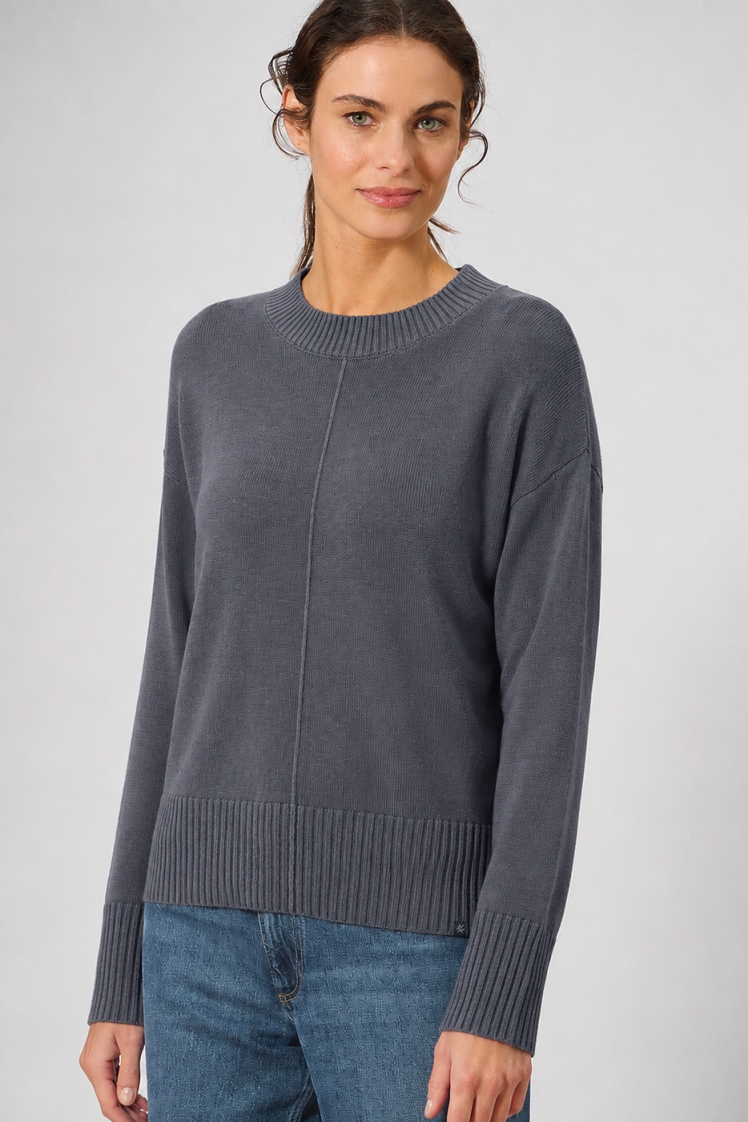 HempAge Damen vegan Strickpullover Mit Rundhalsausschnitt Schiefergrau