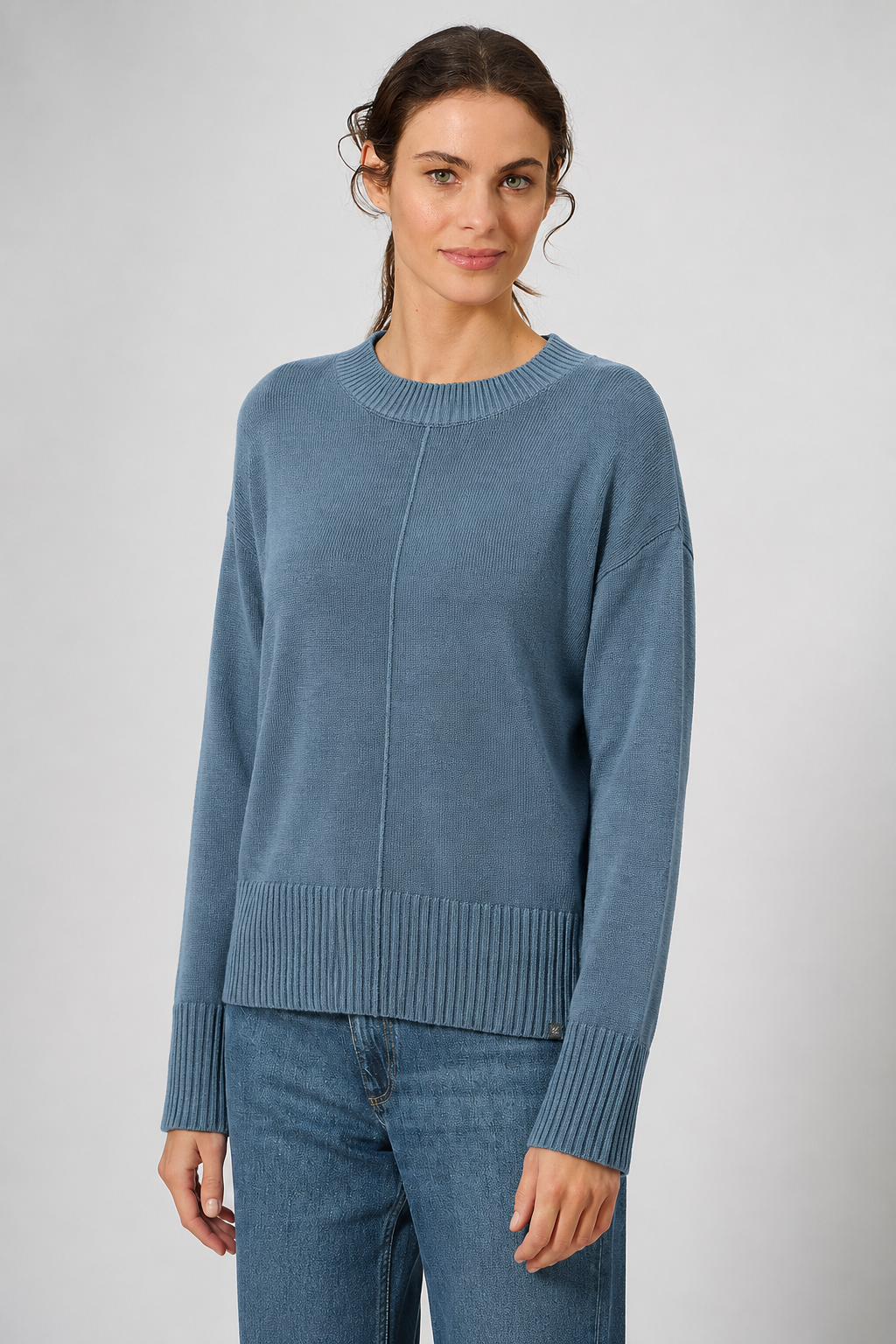 HempAge Damen vegan Strickpullover Mit Rundhalsausschnitt Taubeblau
