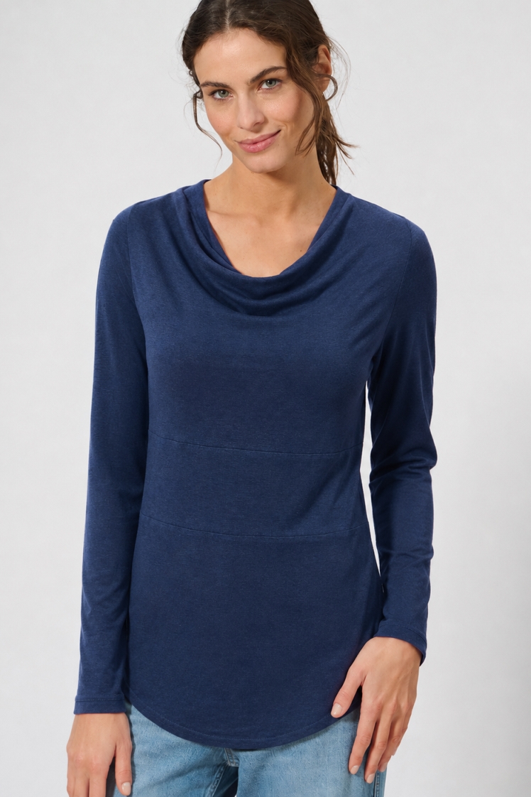 HempAge Damen vegan Top Mit Langen &Atilde;&bdquo;rmeln Marineblau
