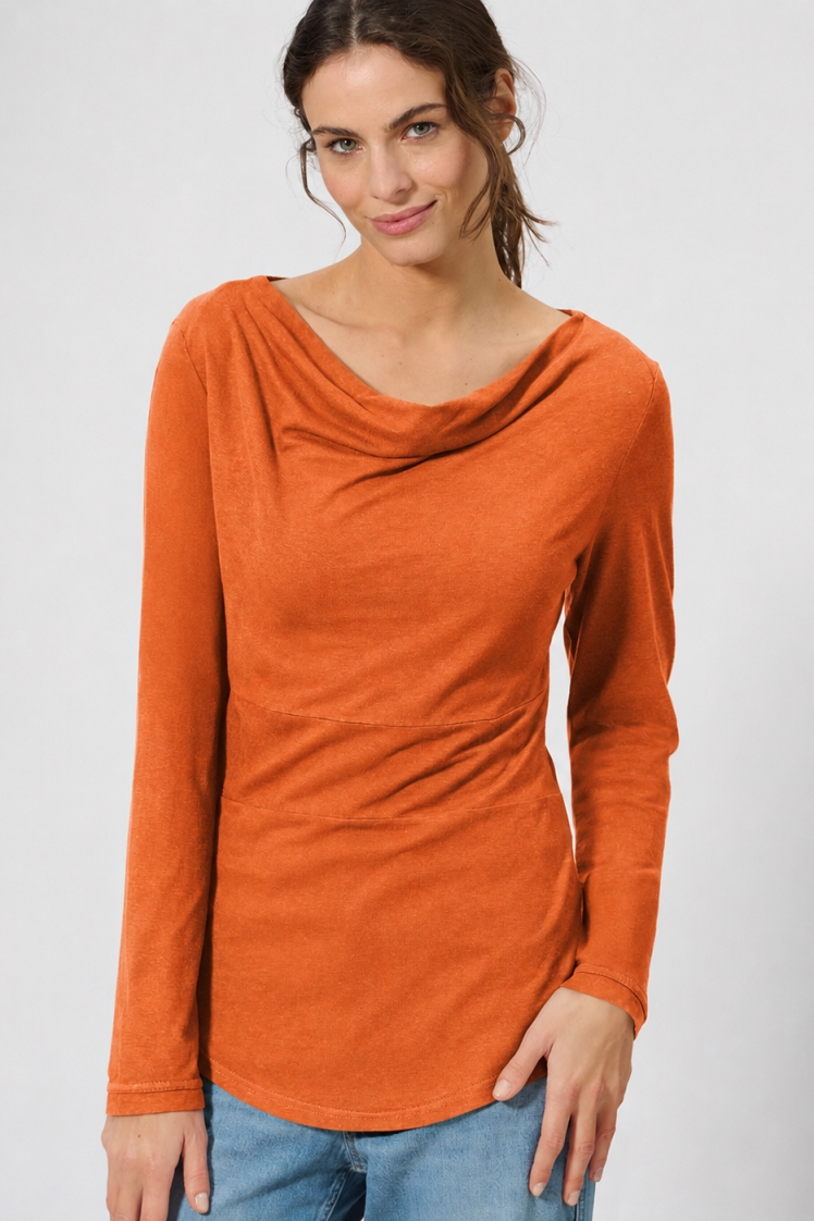 HempAge Damen vegan Langarm Top In Korallenorange