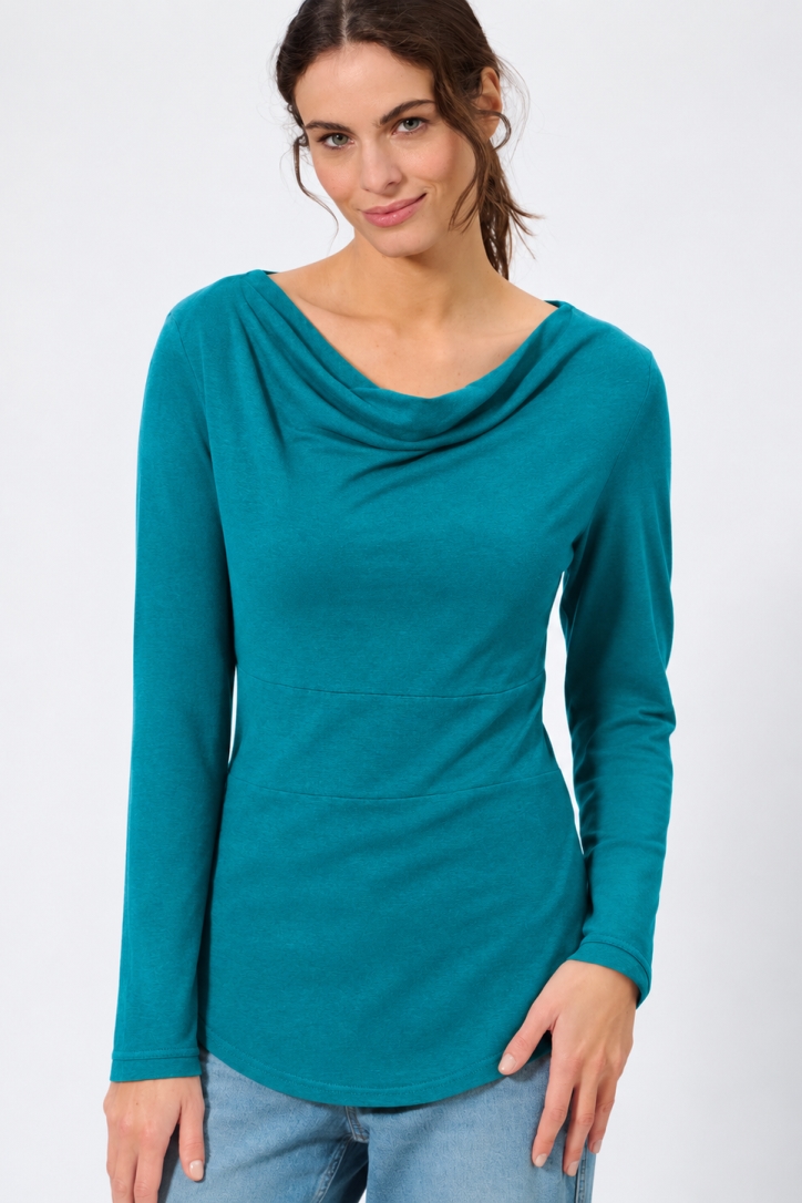 HempAge Damen vegan Langarm Top In Lagunenblau