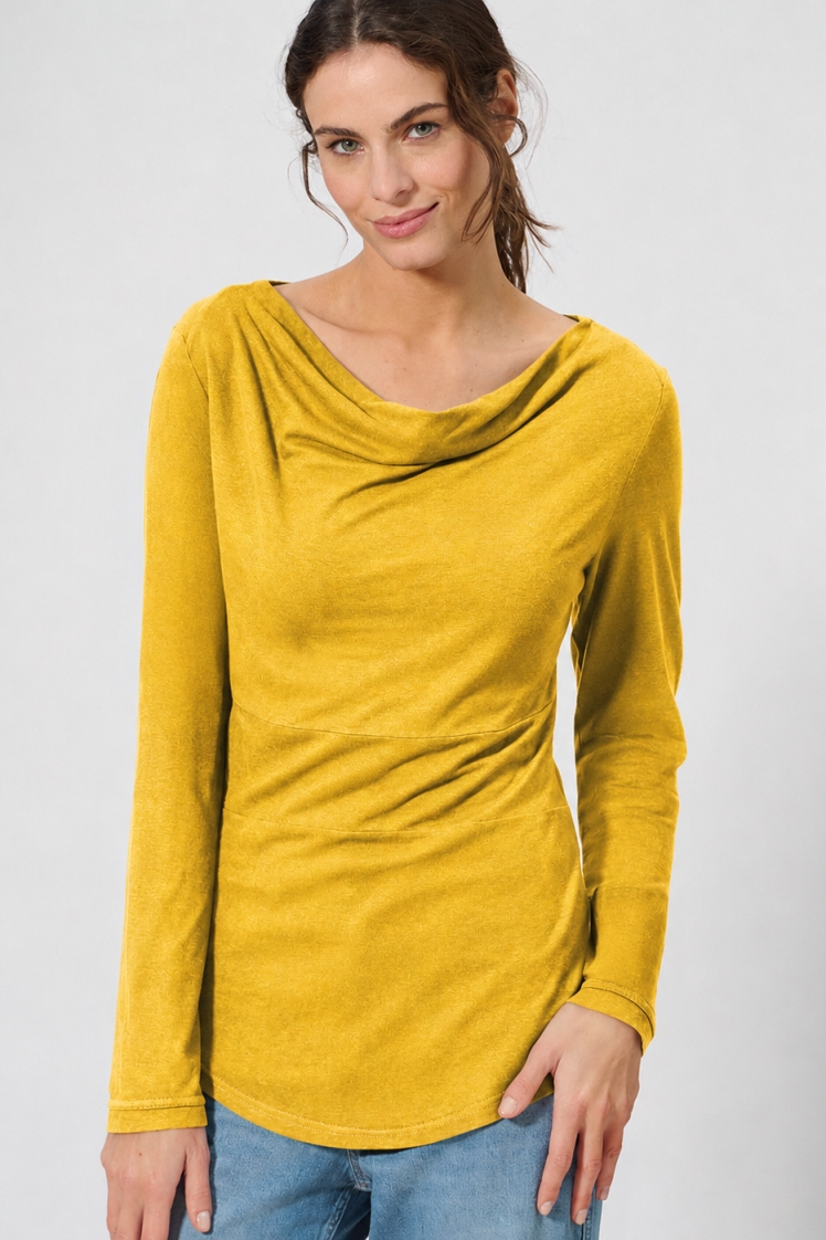 HempAge Damen vegan Langarm Top In Currygelb
