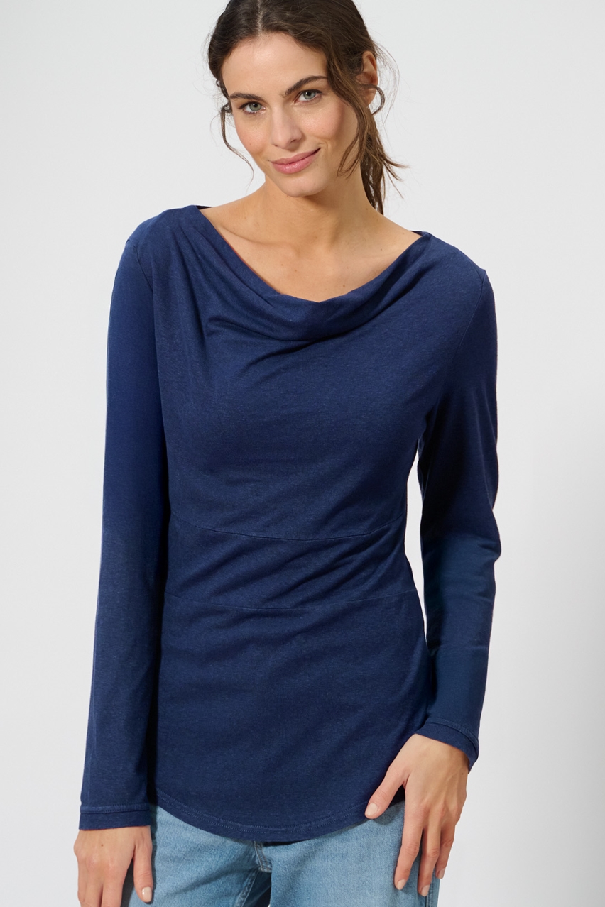 HempAge Damen vegan Top Mit Langen &Atilde;&bdquo;rmeln Nachtblau