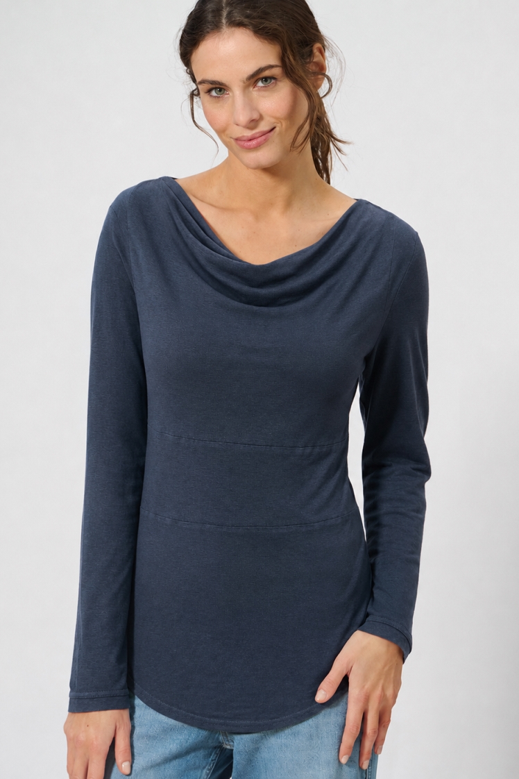 HempAge Damen vegan Top Mit Langen &Atilde;&bdquo;rmeln Wintersky Blau