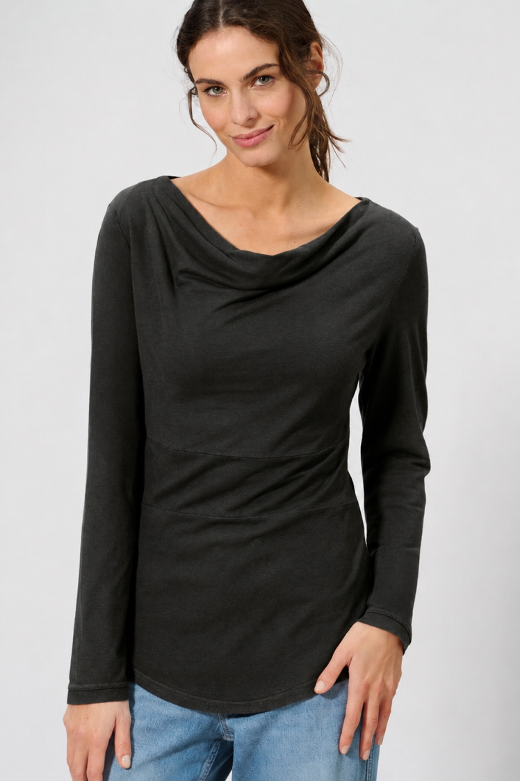 HempAge Damen vegan Schwarzes Langarm Oberteil
