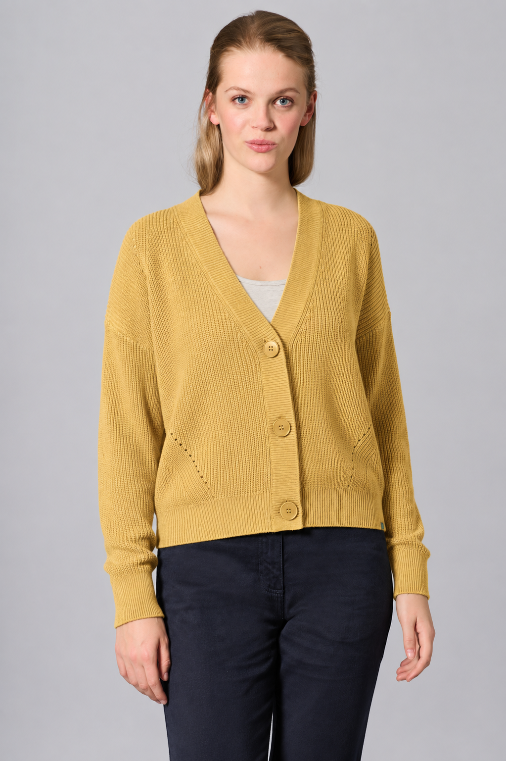 Hempage womens vegan Cardigan Timeless Dijon Yellow