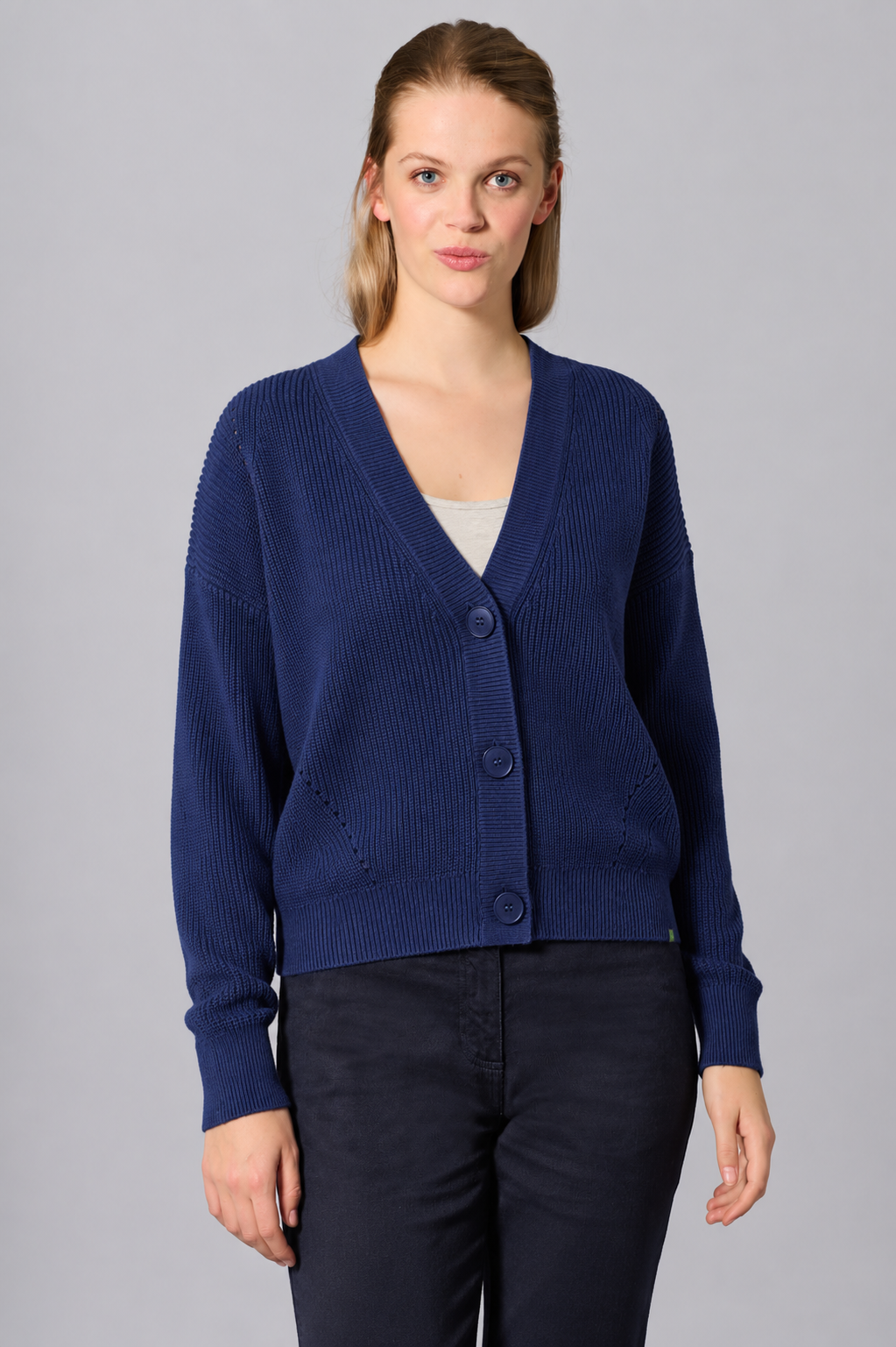 Hempage Damen vegan Strickjacke Timeless Night In Marineblau