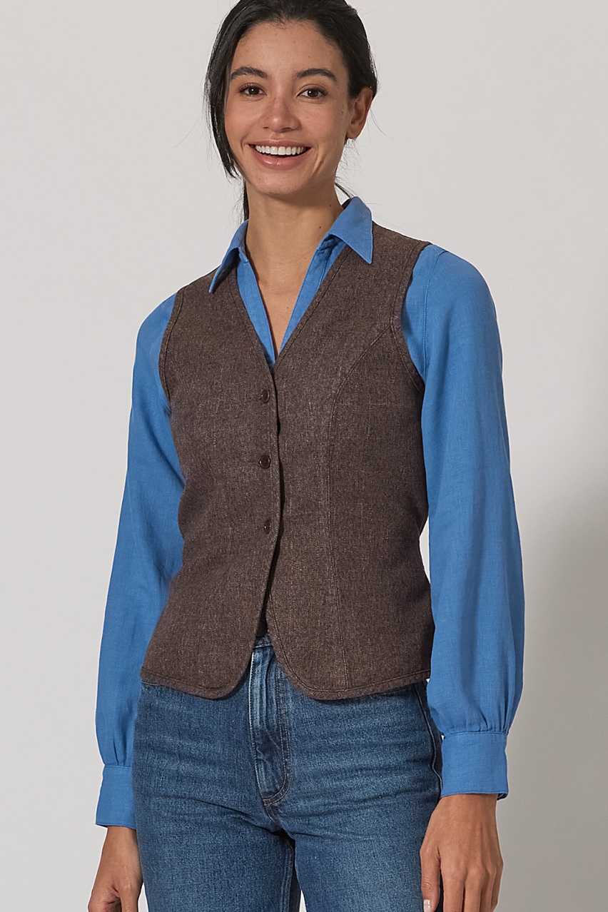 Hempage womens vegan Vest Twill Mocha Brown