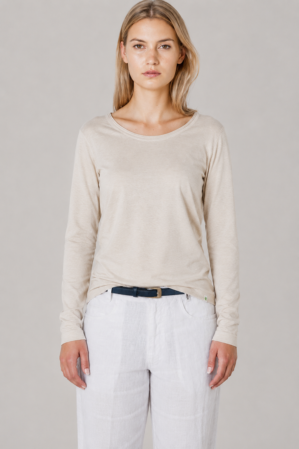 HempAge Damen vegan Langarm T-Shirt Mit Distel Motiv Beige