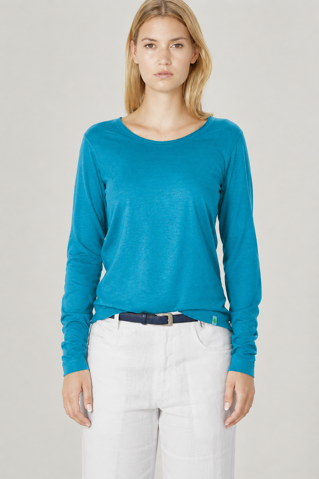 HempAge Damen vegan Langarm T-Shirt In Lagunenblau