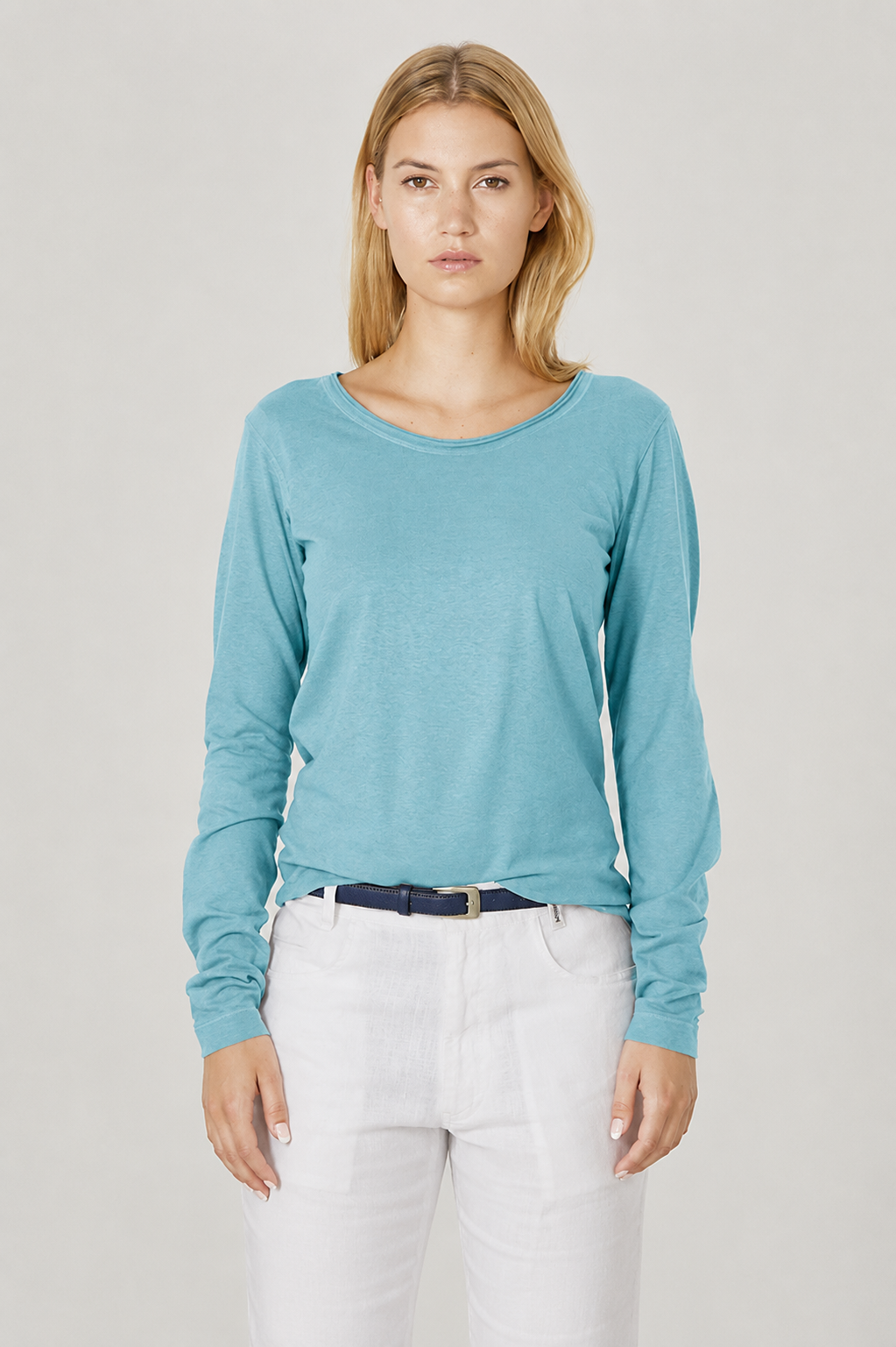 HempAge Damen vegan Langarm T-Shirt Wave Blau