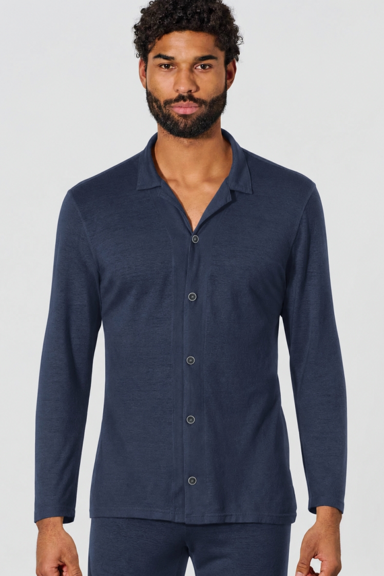 Hempage Herren vegan Pyjama Hemd Marineblau