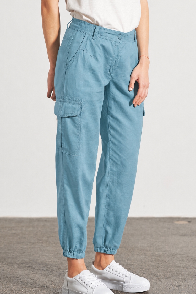 HempAge Damen vegan Cargo Hose Sportlich Wave Blau