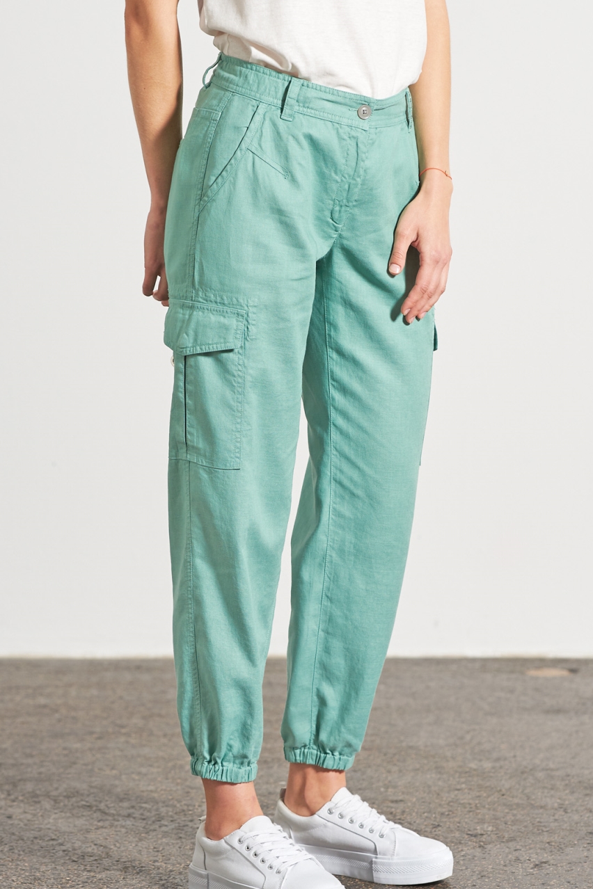 HempAge Damen vegan Sportliche Cargohose In Salbeigr&Atilde;&frac14;n