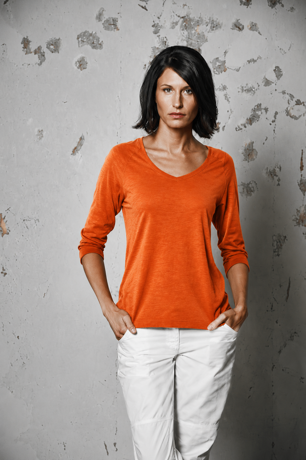 HempAge Damen vegan Raglan Shirt In Nektarinenorange