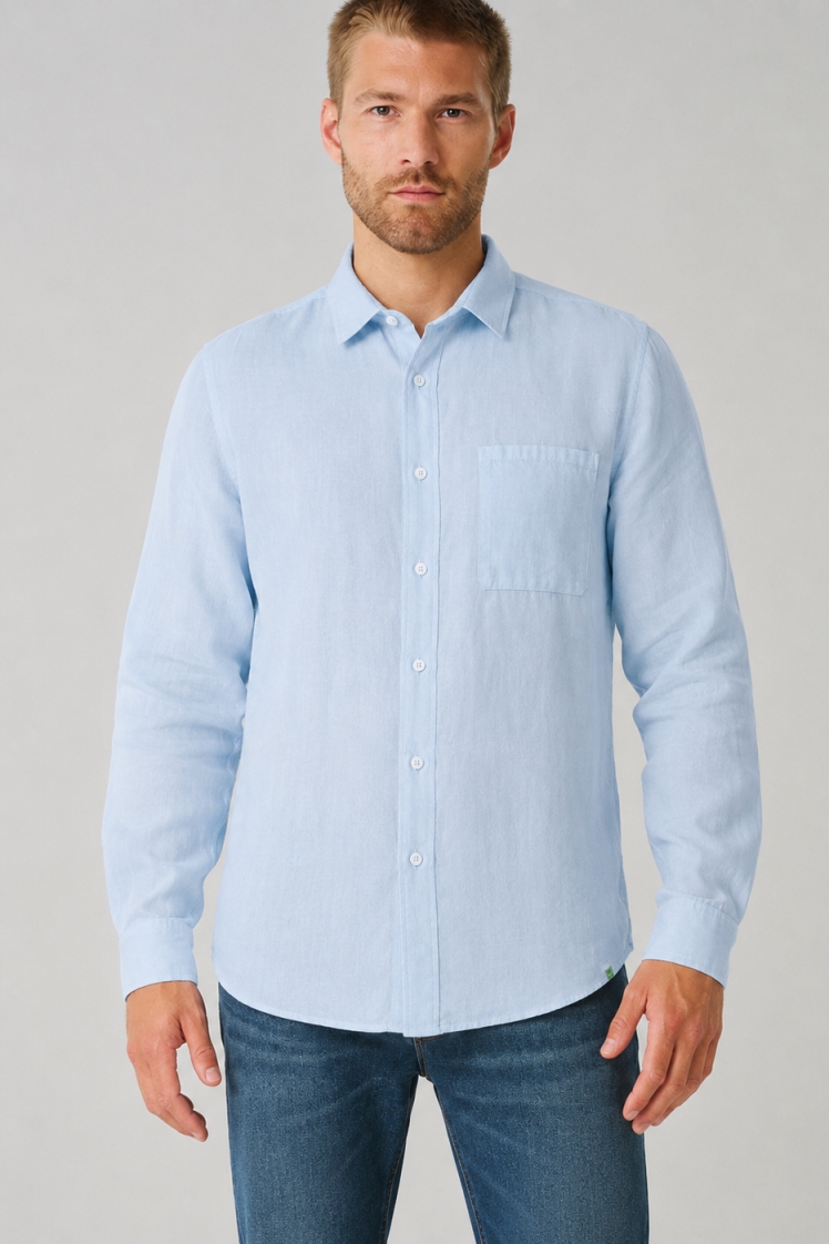 HempAge Herren vegan Hemd Regular Fit Rauchblau
