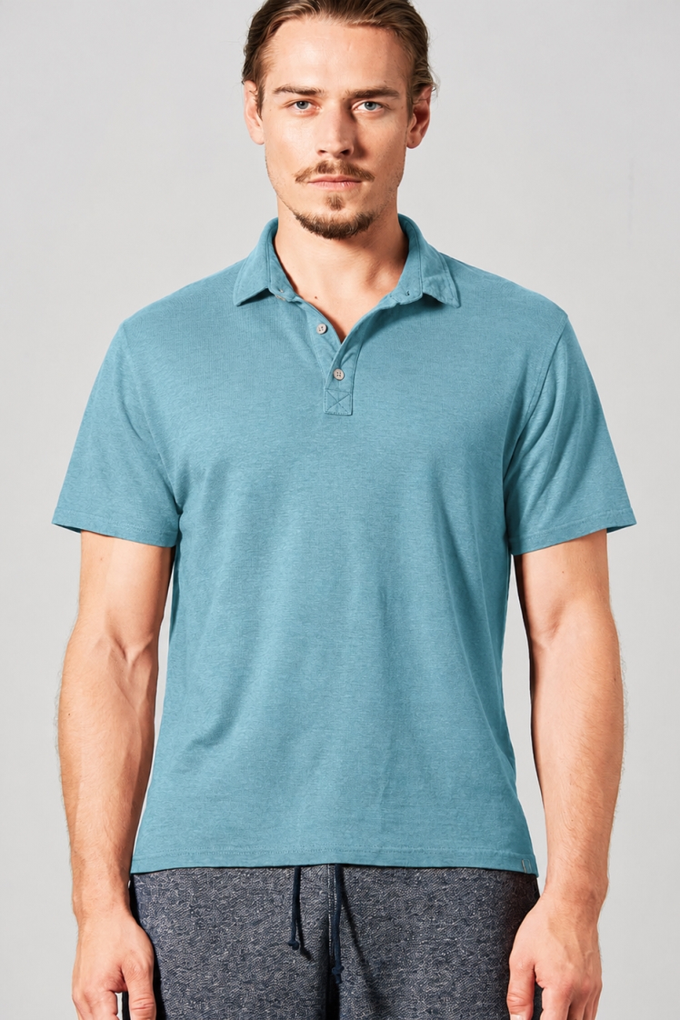 Hempage Herren vegan Polohemd Sporty Wave In Blau