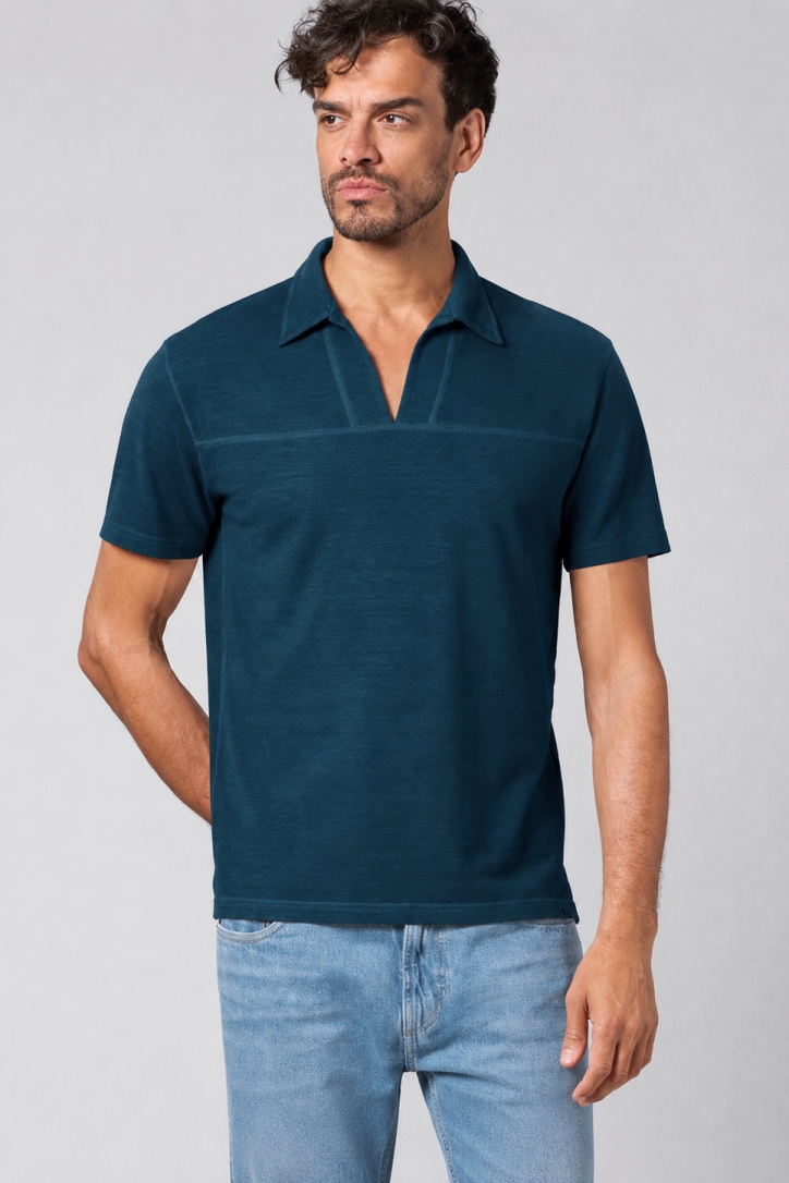 HempAge Herren vegan T-Shirt Mit V-Ausschnitt Reef Blaugr&Atilde;&frac14;n