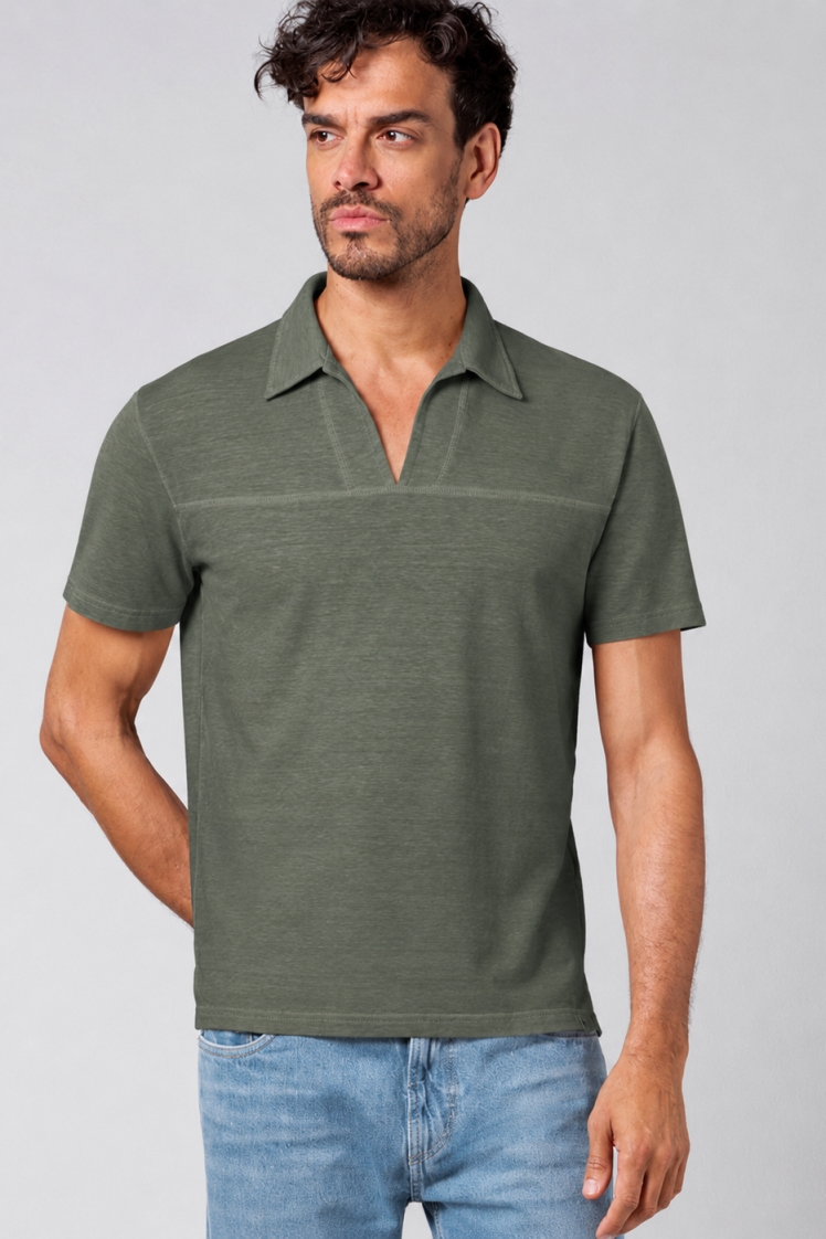 HempAge Herren vegan T-Shirt Mit V-Ausschnitt Moosgr&Atilde;&frac14;n