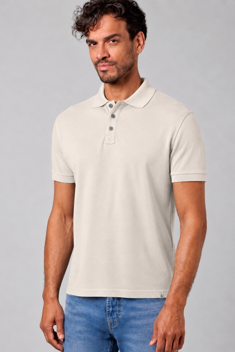 Hempage men vegan Polo Shirt Pique Jersey Thistle Beige
