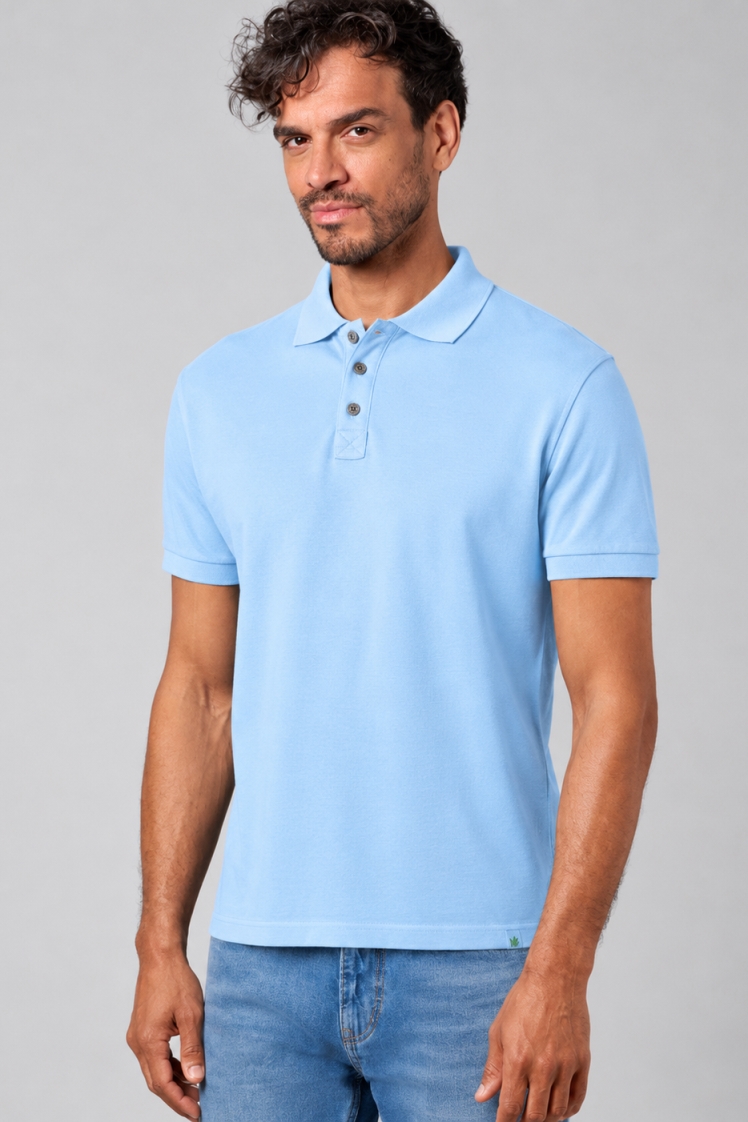 Hempage men vegan Polo Shirt Pique Jersey Glacier Blue