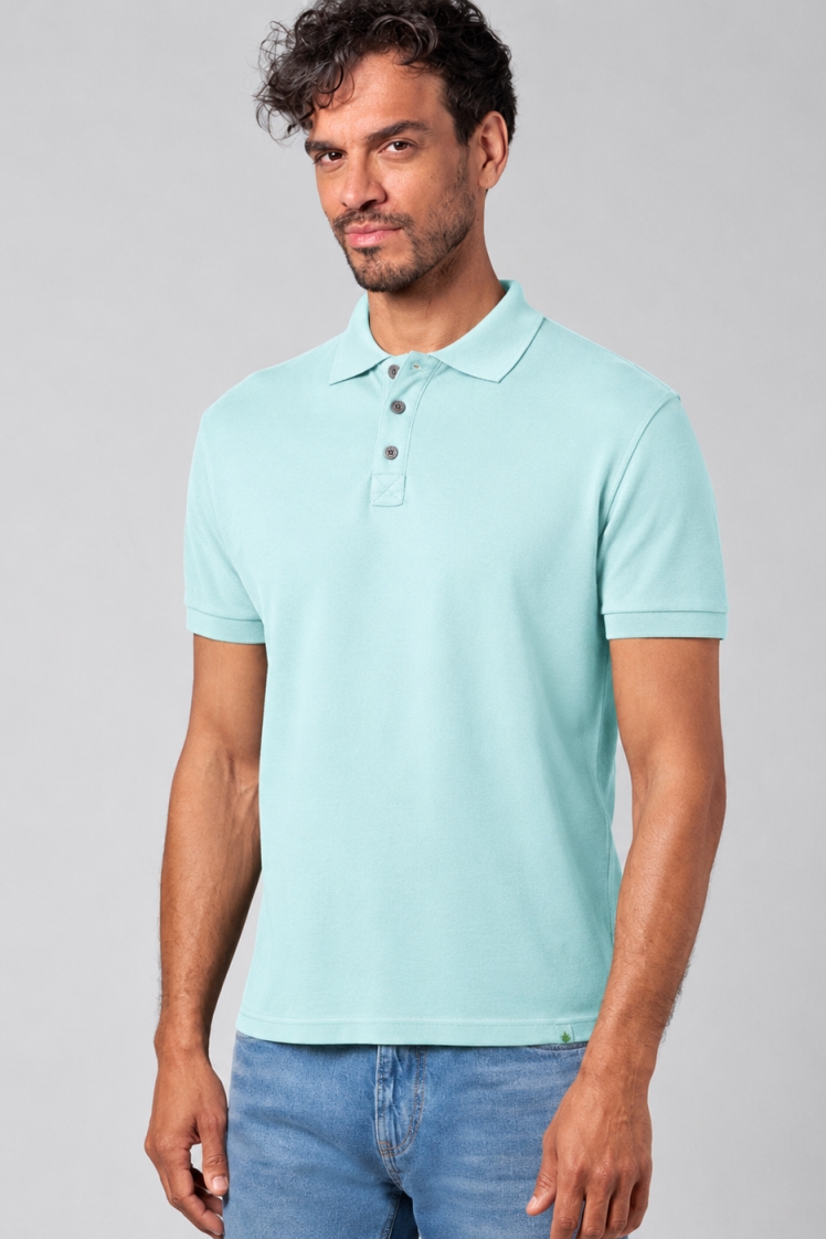 Hempage men vegan Polo Shirt Pique Jersey Lake Blue
