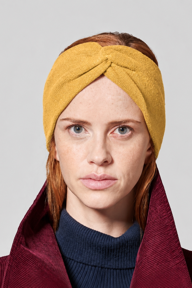 Hempage womens vegan Headband Warming Dijon Yellow