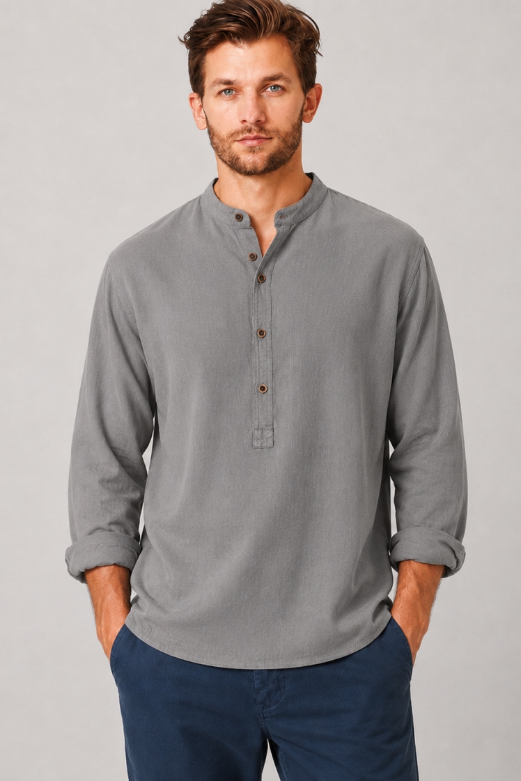 HempAge Herren vegan Hemd Mit Stehkragen Taupe