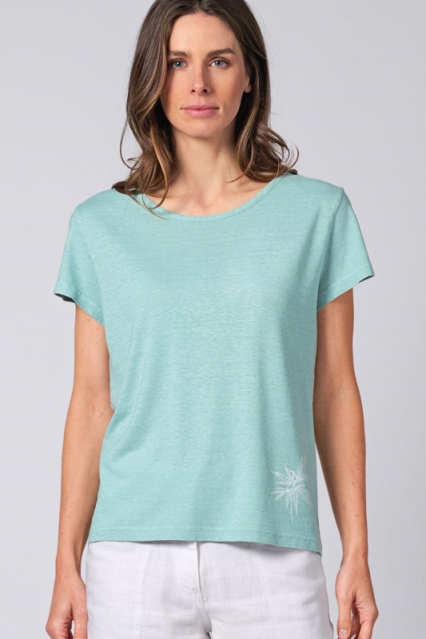 HempAge Damen vegan T-Shirt Aus Hanf Mit Aufdruck Seeblau