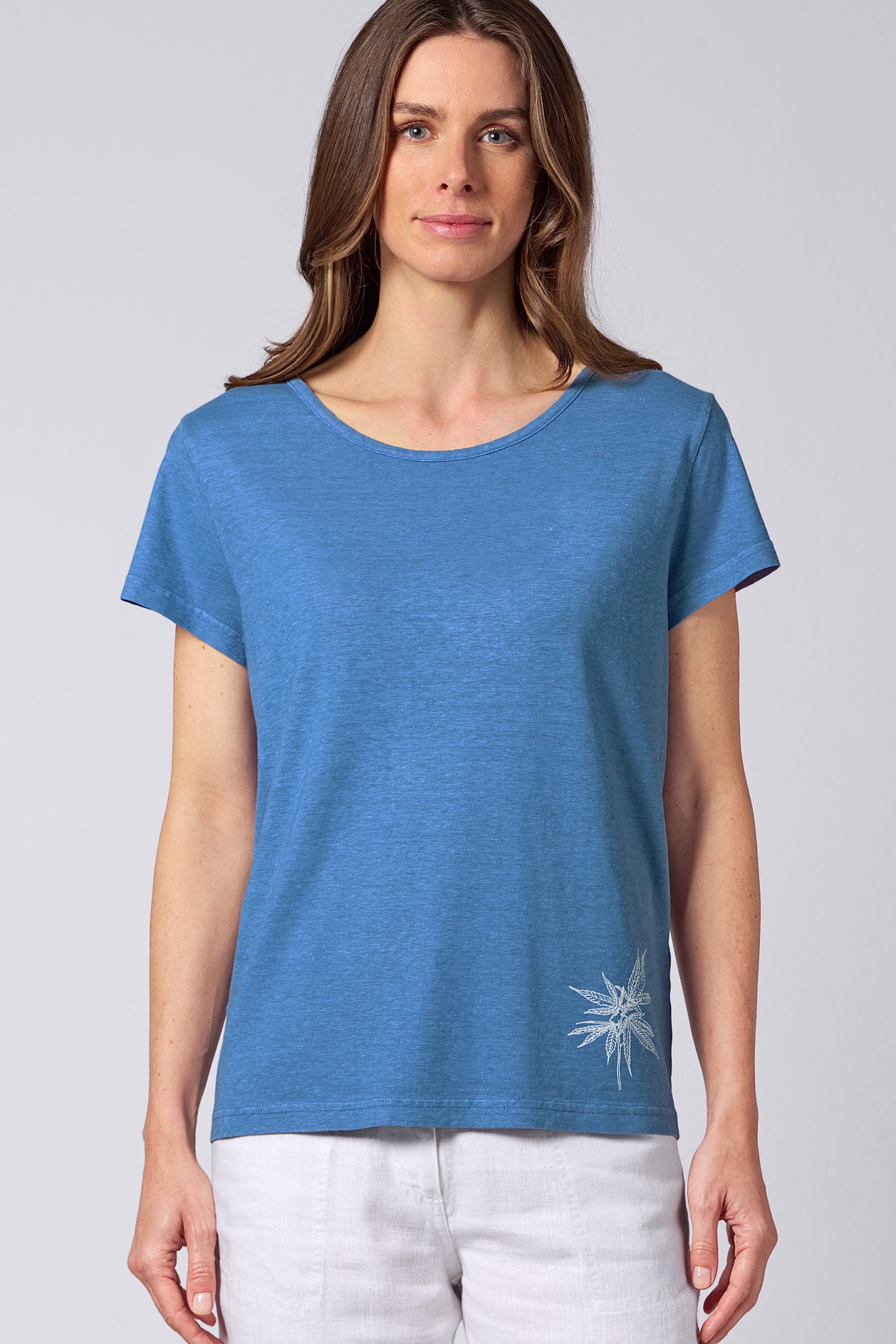 HempAge Damen vegan T-Shirt Aus Hanf Mit Aufdruck Ozeanblau