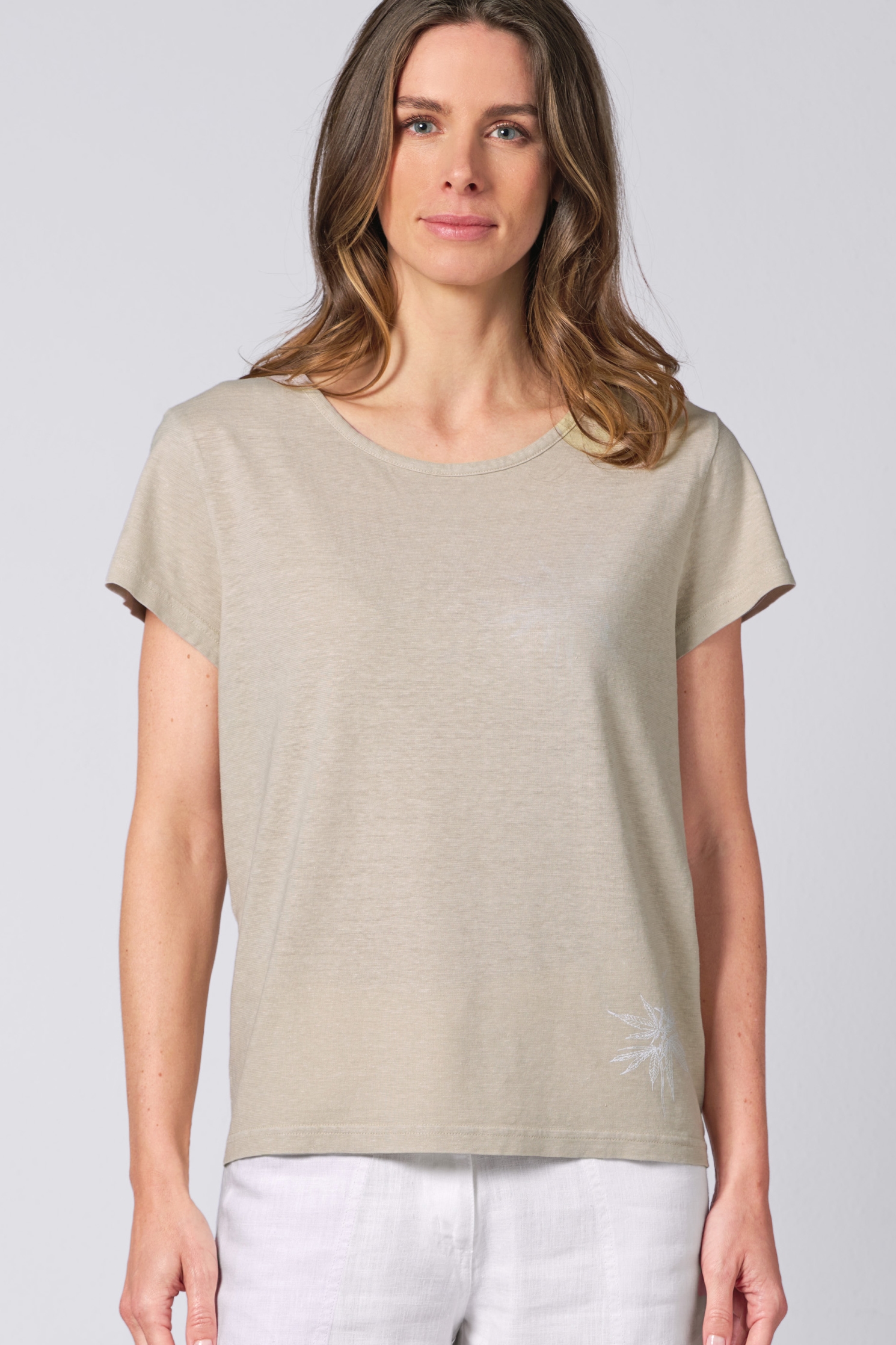 HempAge Damen vegan T-Shirt Aus Hanf Mit Distel Print Beige
