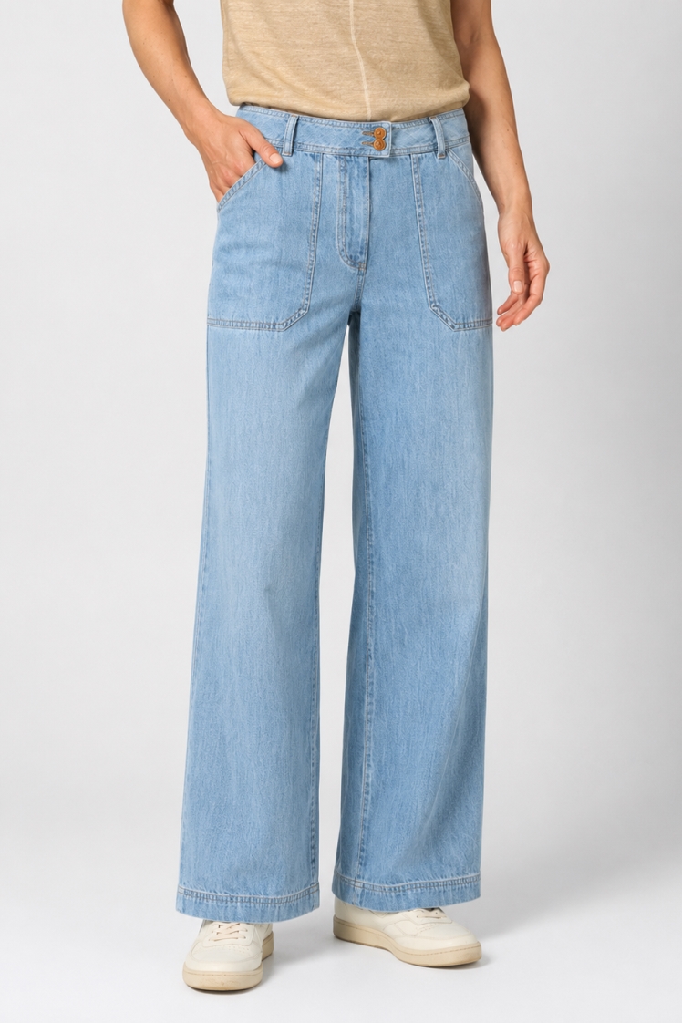 HempAge Damen vegan Jeans Mit Geradem Bein Aquablau