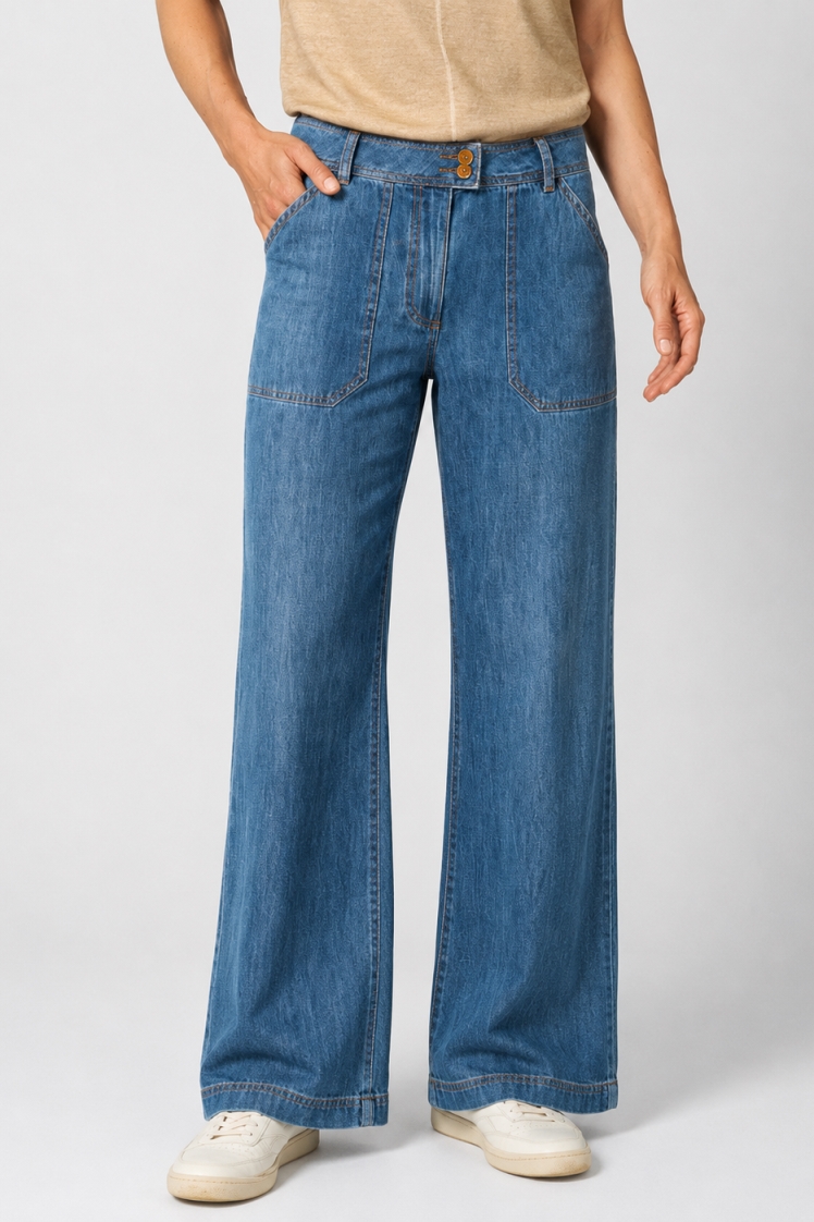 HempAge Damen vegan Jeans Mit Geradem Bein Uniblue