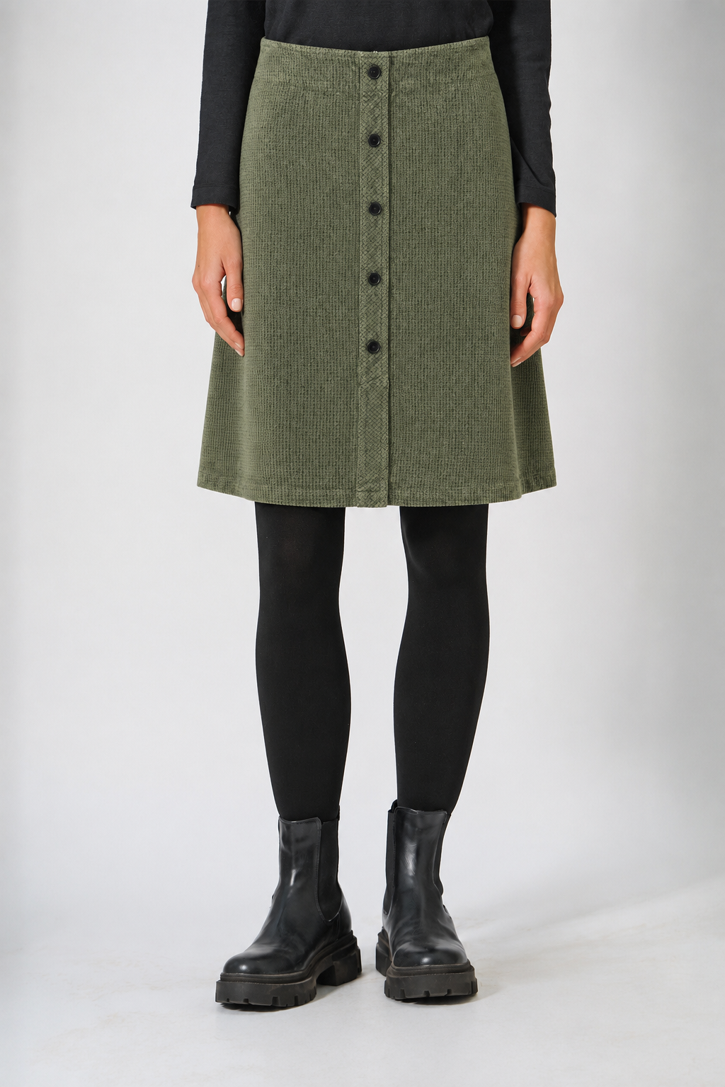 Hempage womens vegan Skirt Button Placket Moss Green