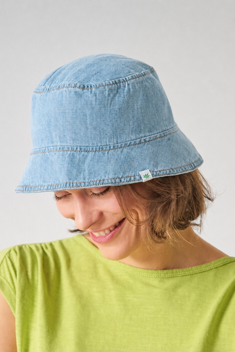 Hempage womens vegan Bucket Hat Denim Aqua